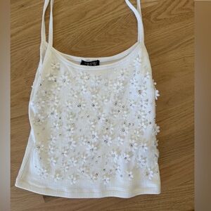 J. Crew White Floral Appliqué Tank